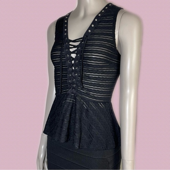 Blush Tops - Blush Sheer Lace Up Top